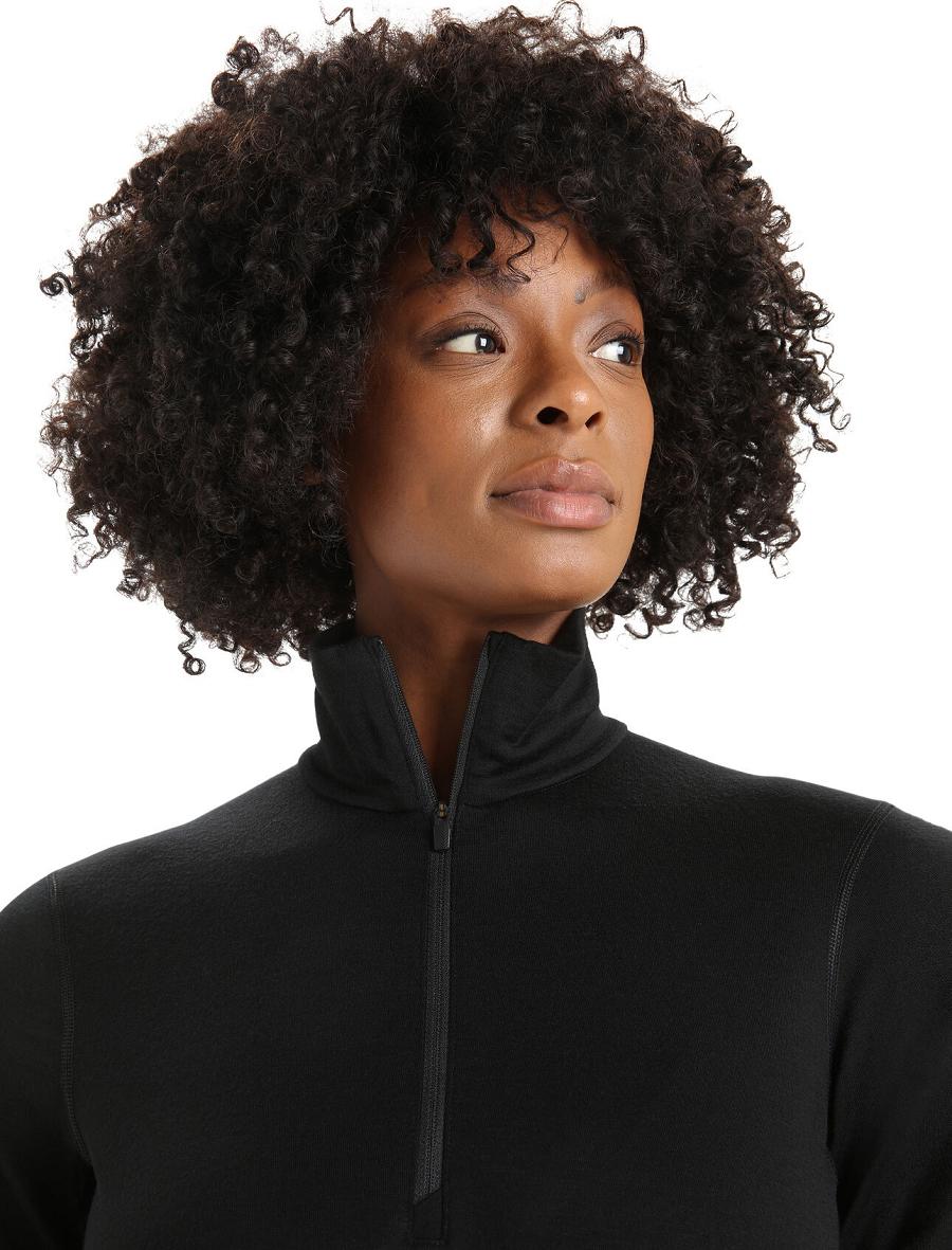 Black Women's Icebreaker Merino 200 Oasis Long Sleeve Half Zip Thermal Top Base Layers | USA 1904EBCX